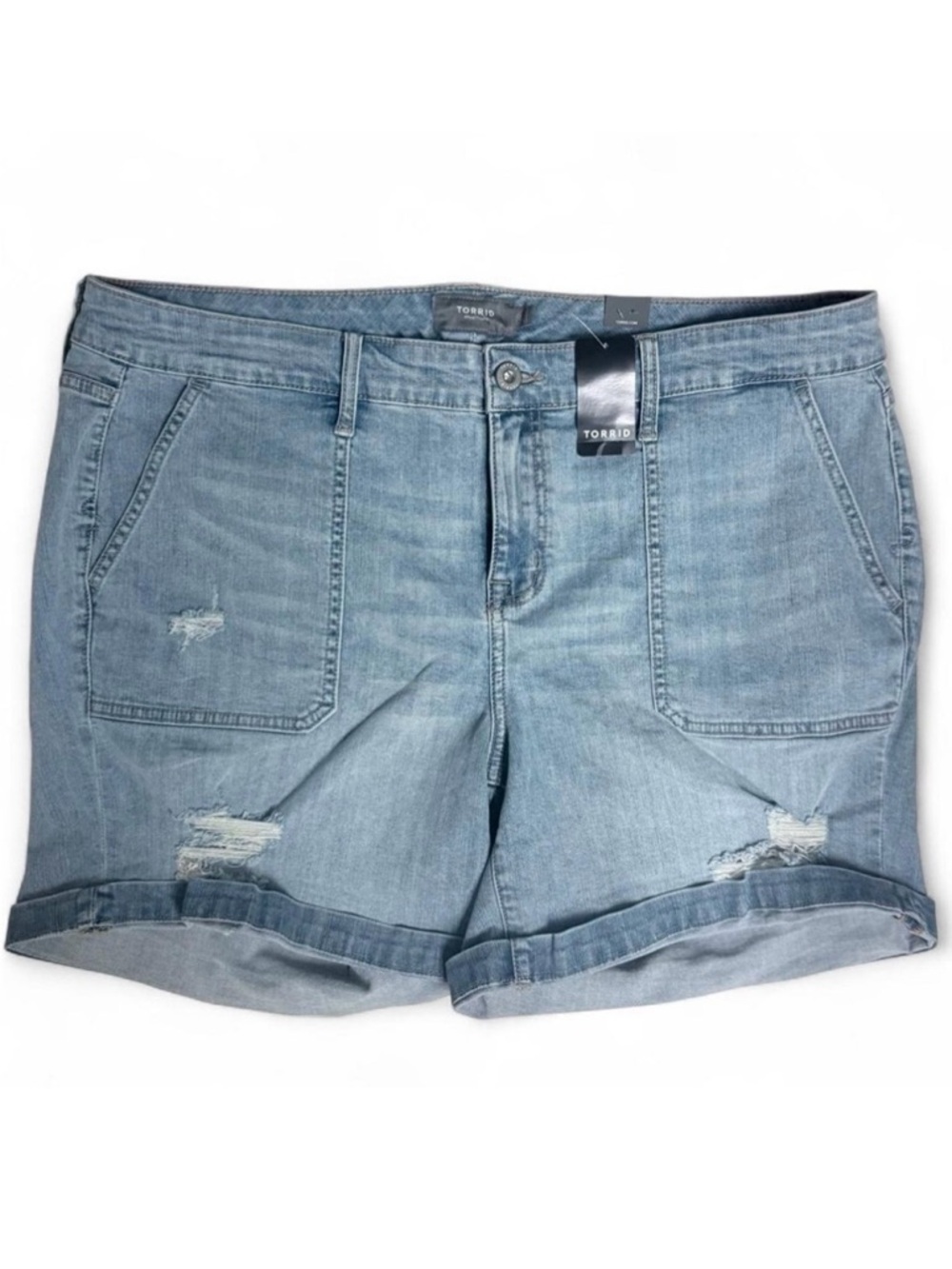 Torrid 5” Mid-Rise Stretch Shorts Size 20 Vintage Blue Distress Curvy Summer